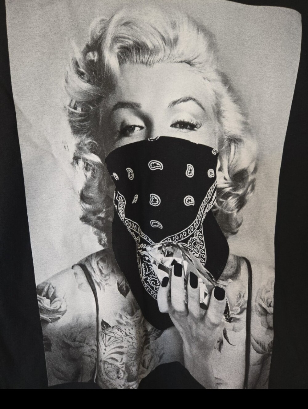 Rue21 Black Bandana Marilyn Monroe Mask Scarf with Paisley Print